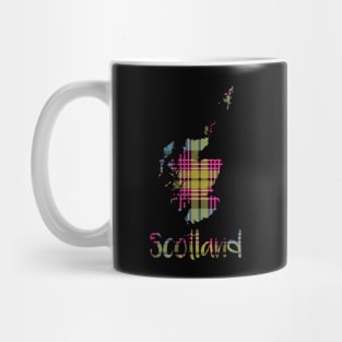 Scotland Pink, Blue and Yellow Tartan Map Typography Design Mug